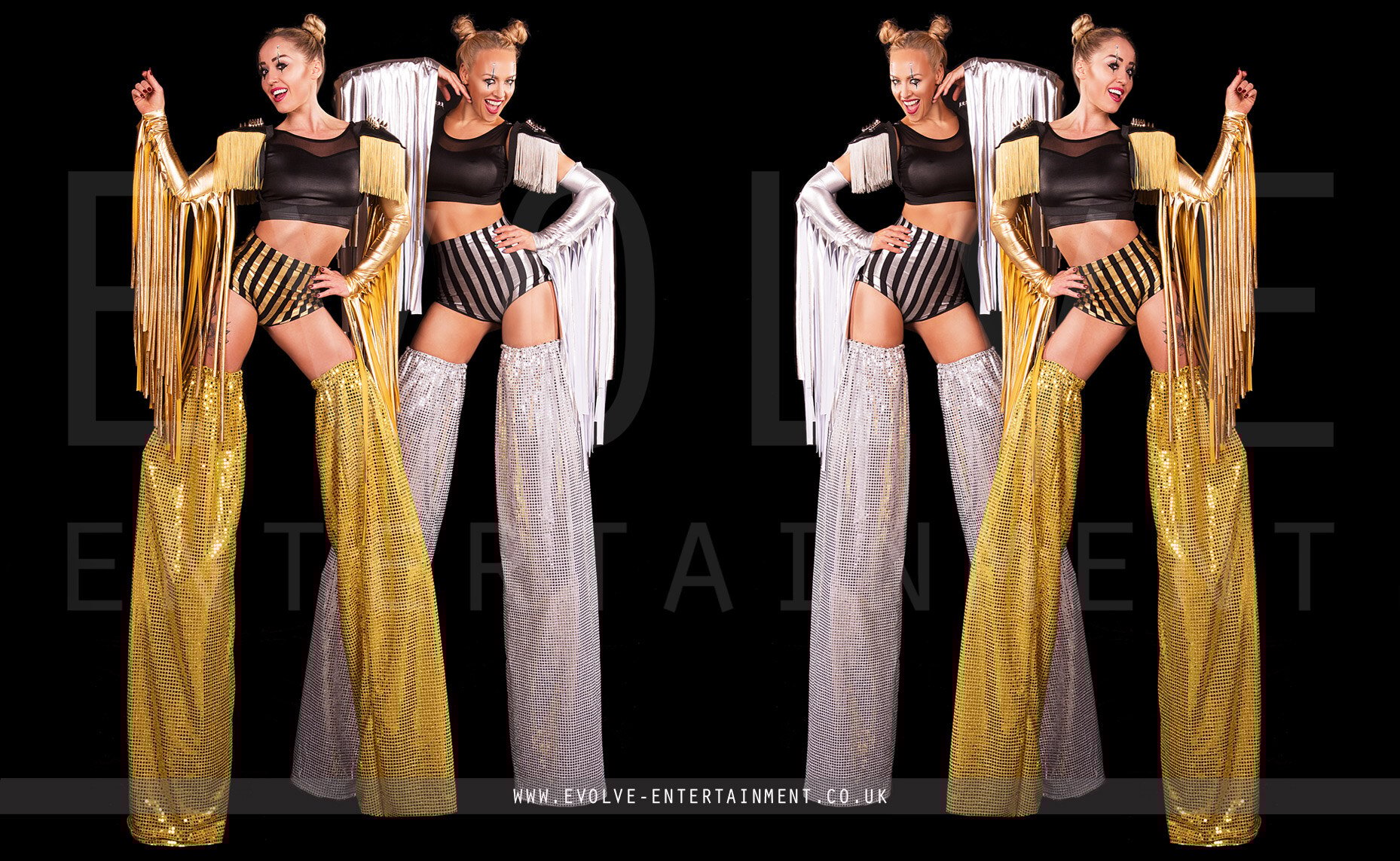 Circus-Stilts-Gold-and-Silver