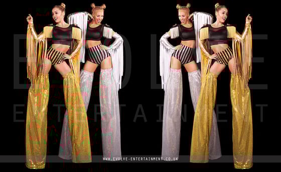 Circus-Stilts-Gold-and-Silver