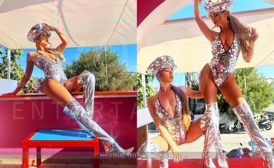 Silver Mirror Bodysuit with Mirror Hat